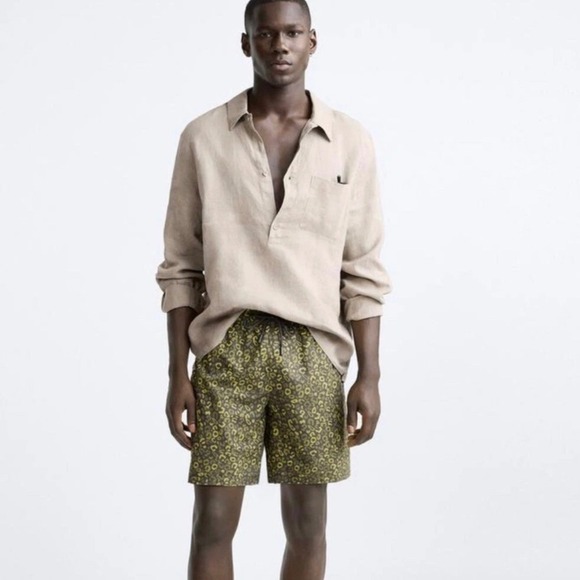 NWT - Zara Long Animal Print Swimming Trunks – Pistachio – Size Medium - Picture 2 of 6